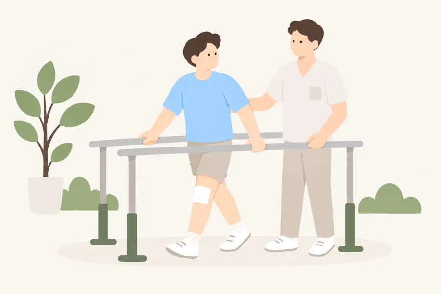 수술 후 보행 재활을 돕는 모습